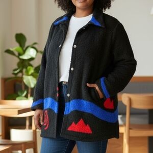 Montana Clothing Company Black and Blue Patterned Women's Button Up Jacket